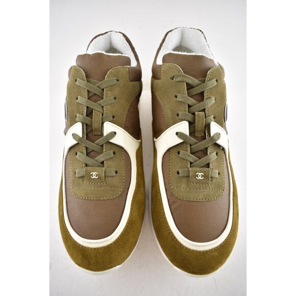Chanel 20C Mens Brown Green White CC Logo Low Top Runner Trainer Sneaker 44 11 - Picture 6 of 12